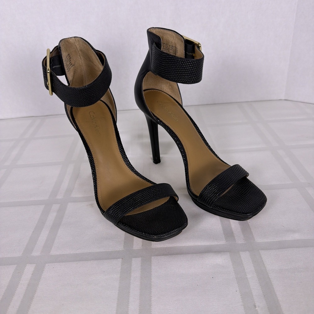 Calvin Klein Vable Heels Slides Stiletto Sandals Black Open Toe 5.5 M
